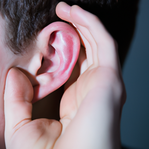 אדם אוחז באוזן המציג אי נוחות, המסמל 'כפתורים באוזניים'